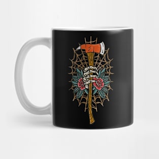 Skeleton firefighters holding axe Mug